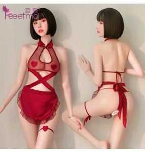 FEE ET MOI Heart To Heart Sexy Backless Skater Dress (Burgundy)